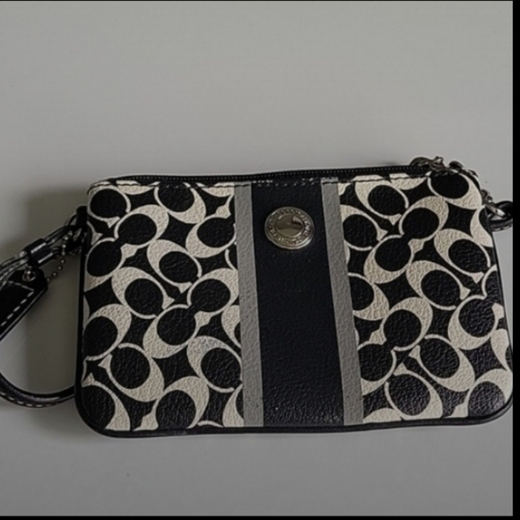 Coach Wristlet Classic Black White Lt Blue Satin Int Pre Loved H 4"x W 6" VGUC - Picture 6 of 6